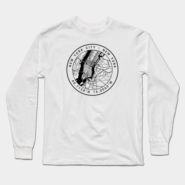 New York Map Long Sleeve T-Shirt by Ryan-Cox